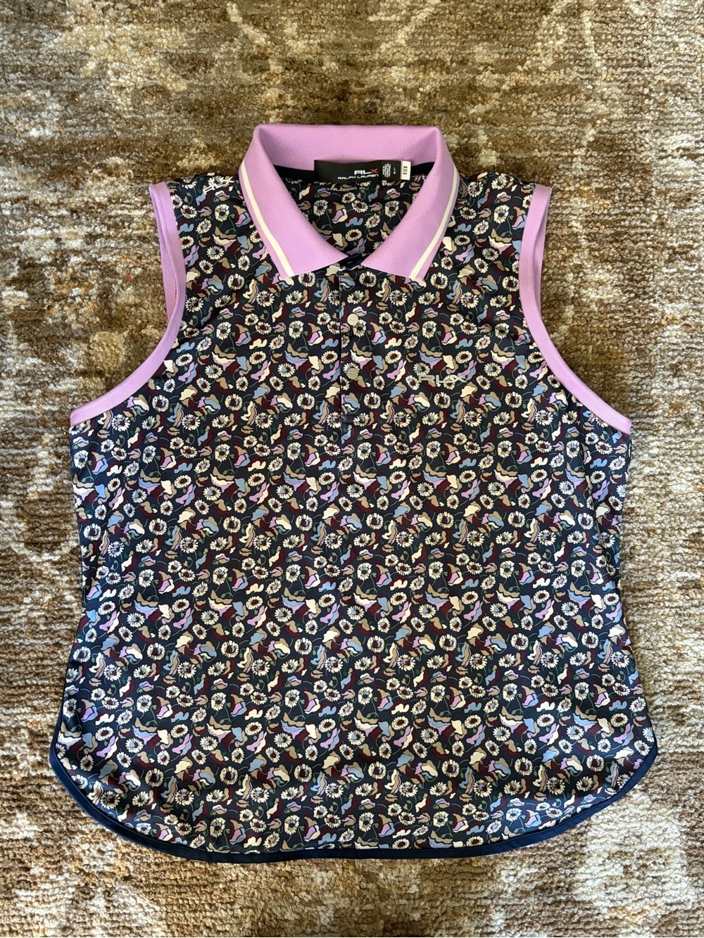 Ralph Lauren RLX Floral Polo Top in Lavender Trim